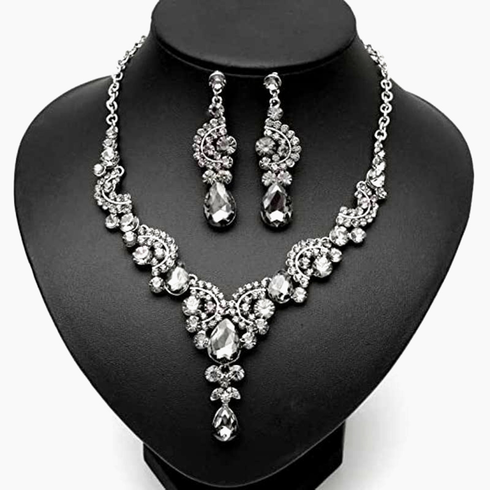 #30 Charcoal Crystal Necklace Earring Bracelet Ring Bridal Wedding Party Jewelry